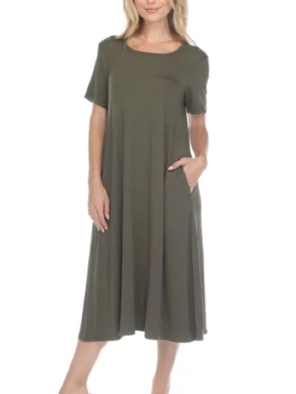 White Mark Olive Short Sleeve Midi Dress